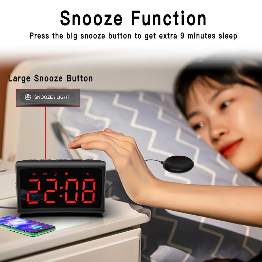 Mobile Desk Bedroom Large Alarm Clock LED Digital Clock Display With FM Radio