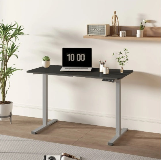 DeskUnivers™ Electric Standing Desk – Adjustable Height Workstation (Black Frame + Black Top)
