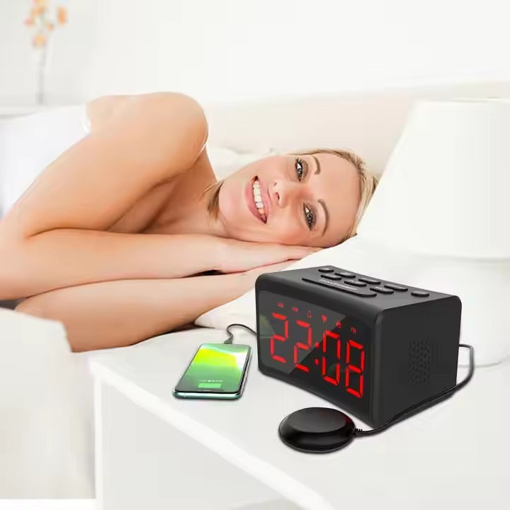 Mobile Desk Bedroom Large Alarm Clock LED Digital Clock Display With FM Radio