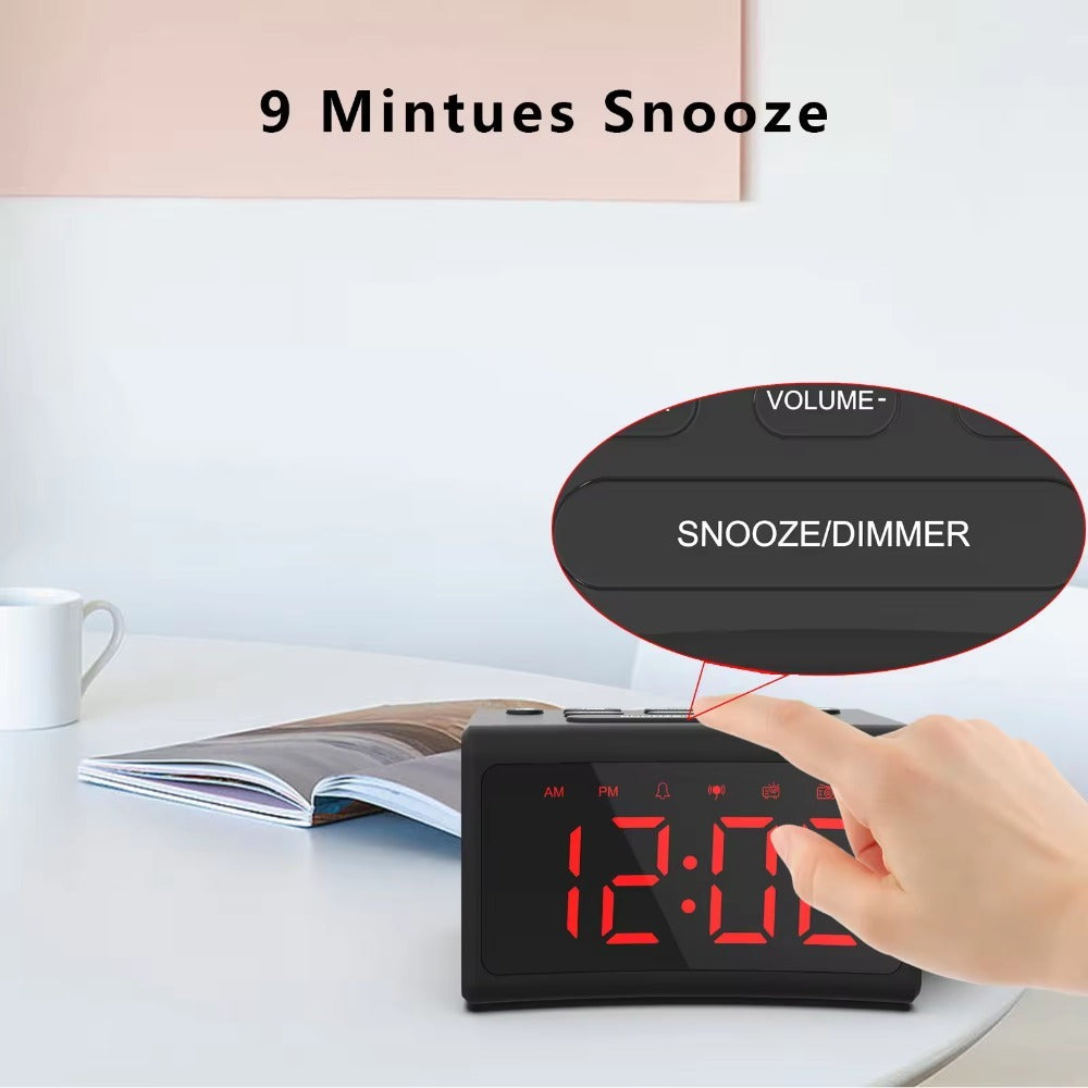 Mobile Desk Bedroom Large Alarm Clock LED Digital Clock Display With FM Radio