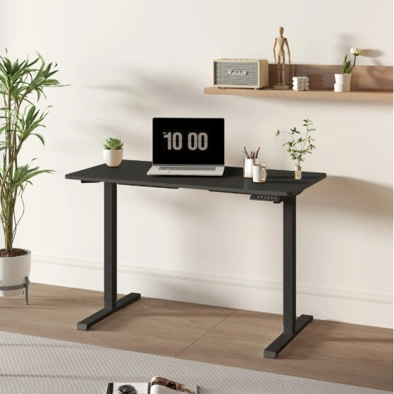 DeskUnivers™ Electric Standing Desk – Adjustable Height Workstation (Black Frame + Black Top)