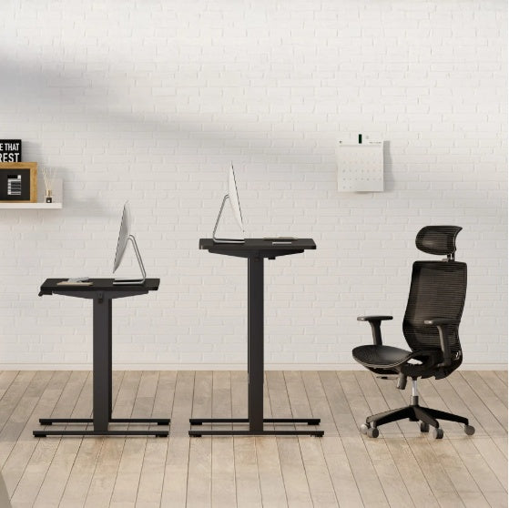 DeskUnivers™ Electric Standing Desk – Adjustable Height Workstation (Black Frame + Black Top)