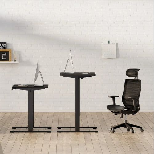 DeskUnivers™ Electric Standing Desk – Adjustable Height Workstation (Black Frame + Black Top)
