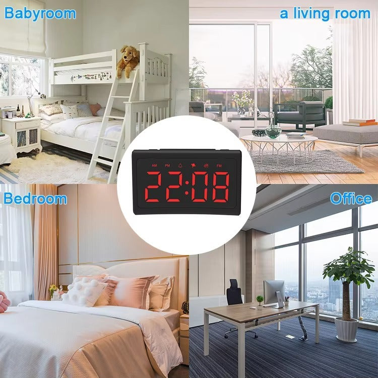 Mobile Desk Bedroom Large Alarm Clock LED Digital Clock Display With FM Radio